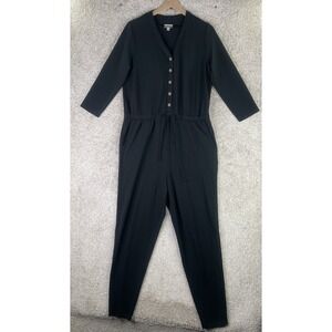 Garnet‎ Hill Traverse Knit Jumpsuit Black Medium Drawstring